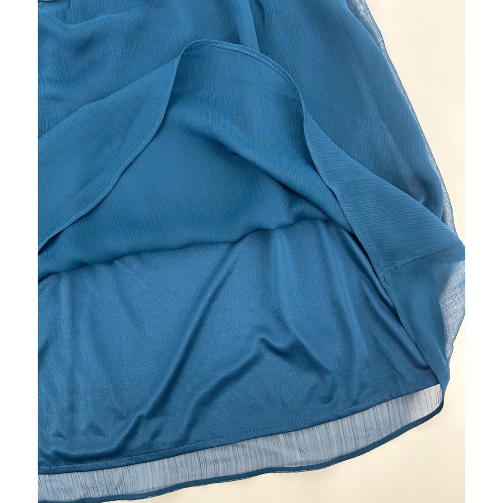 Express Teal Blue Chiffon Flutter Sleeve Elastic Waist V-Neck Mini Dress Medium‎ - Picture 5 of 8